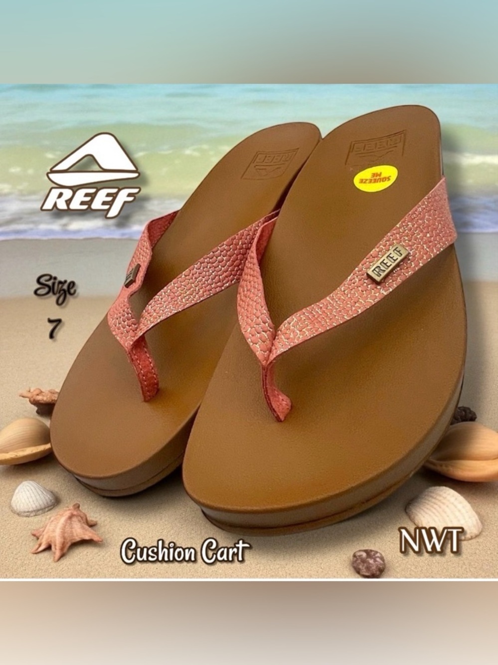 Reef NWT Women's Reef Cushion Court Flip Flop Sandals Rose Sassy Size 7
